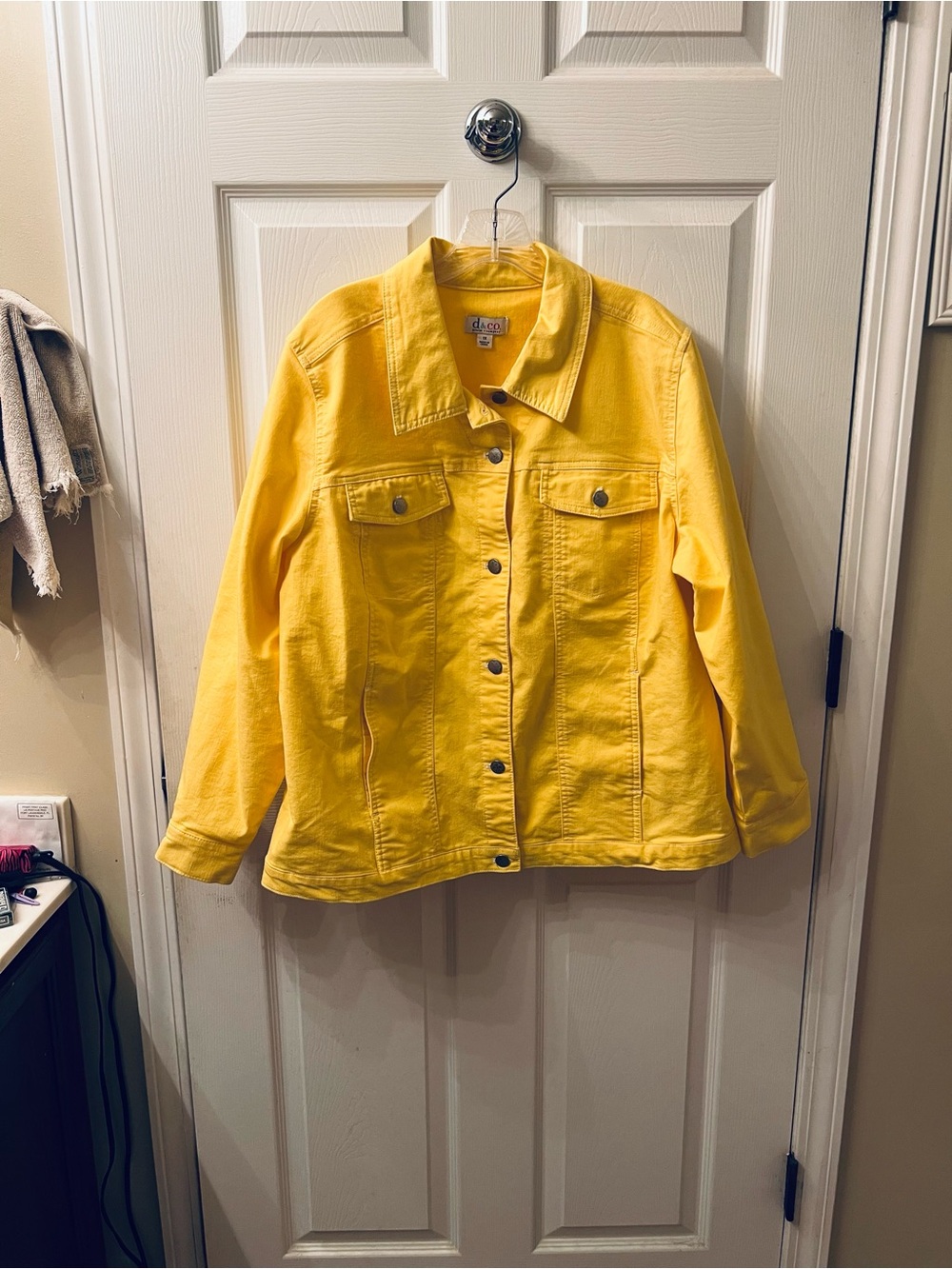 Denim & Co. Modern Stretch Button Front Denim Jacket Bright Yellow 1X XXL NWOT